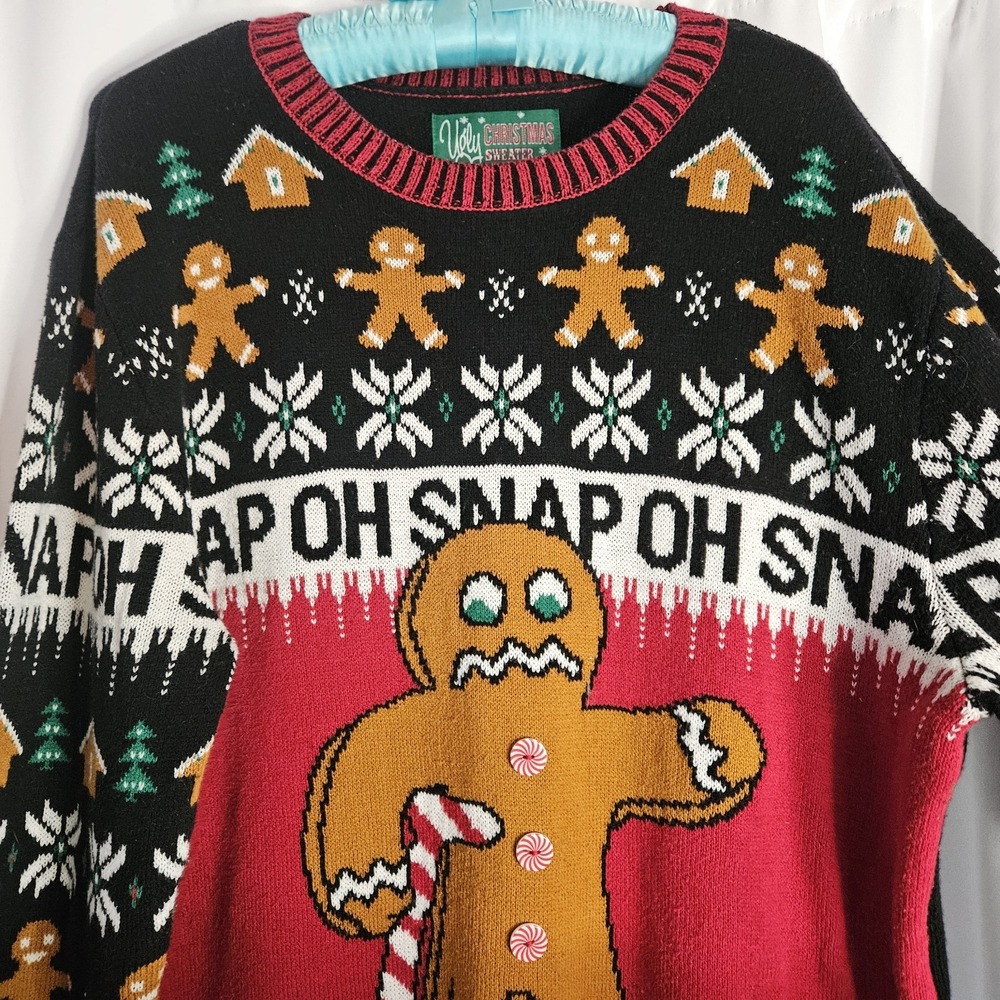 Ugly‎ Christmas Sweater Men's Ginger Bread Man Oh Snap Size Extra Large - Picture 4 of 9